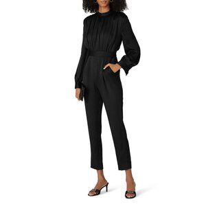 Veronica Beard Kavia Black Crepe Satin Long Sleeve Jumpsuit Women's Plus Size 16